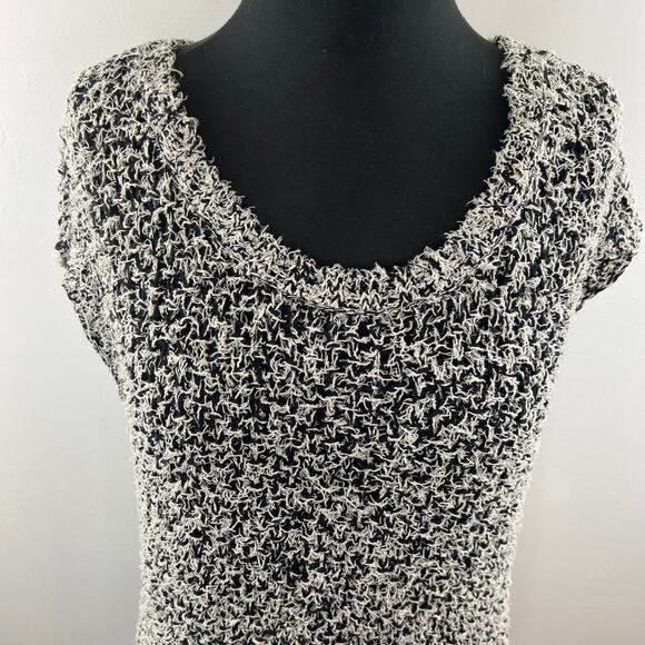 EILEEN FISHER Black White Short Sleeve Tufted Cotton Twist Pullover Sz Medium M - Picture 3 of 9
